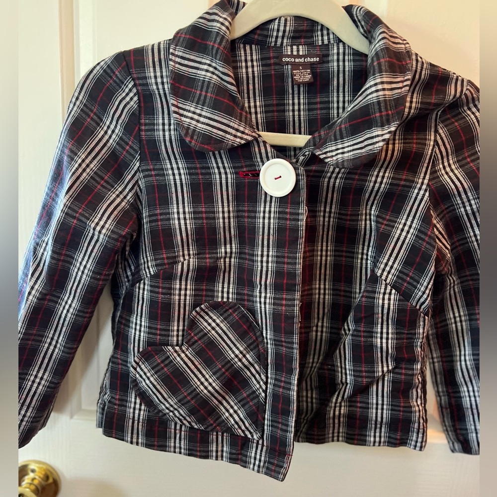 Coco and Chase Plaid Jacket with Heart Pocket